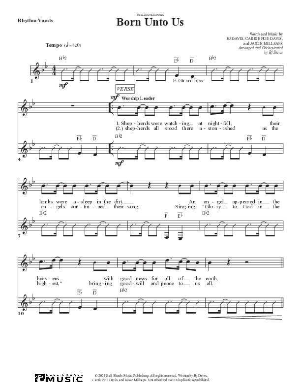Born Unto Us Lead Sheet (SAT) (Bell Shoals Music)