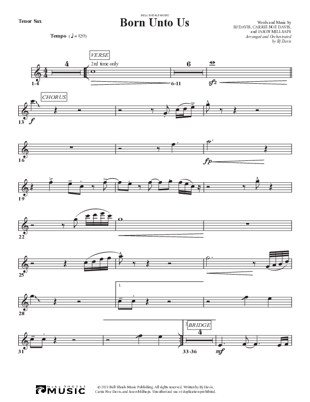 Born Unto Us Tenor Sax 2 (Bell Shoals Music)