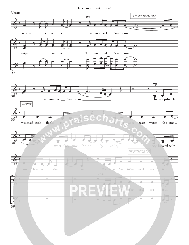 Emmanuel Has Come Choir Sheet (SATB) (Bell Shoals Music)