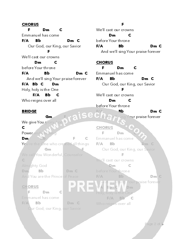 Emmanuel Has Come Chord Chart (Bell Shoals Music)