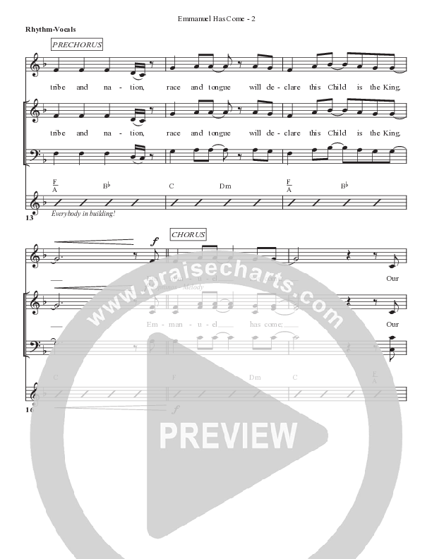 Emmanuel Has Come Lead Sheet (SAT) (Bell Shoals Music)