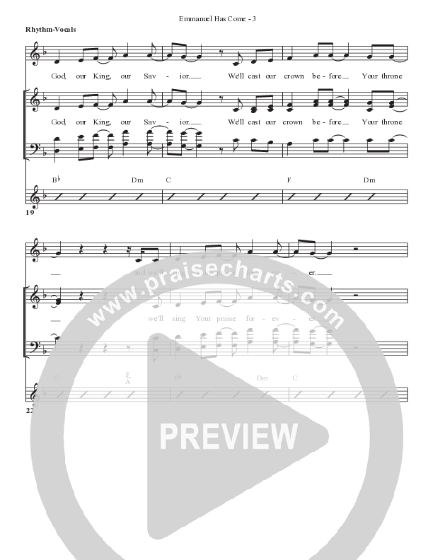 Emmanuel Has Come Lead Sheet (SAT) (Bell Shoals Music)