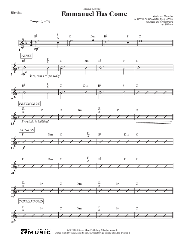 Emmanuel Has Come Rhythm Chart (Bell Shoals Music)