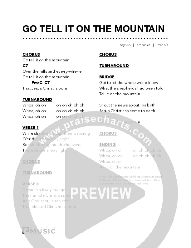 Go Tell It On The Mountain Chord Chart (Bell Shoals Music)