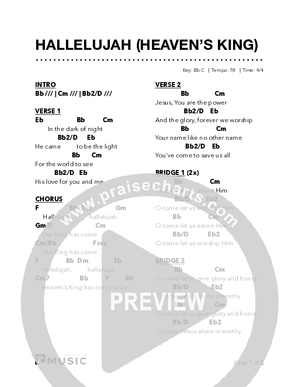 Hallelujah (Heaven’s King) Chord Chart (Bell Shoals Music)