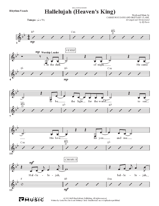 Hallelujah (Heaven’s King) Lead Sheet (SAT) (Bell Shoals Music)