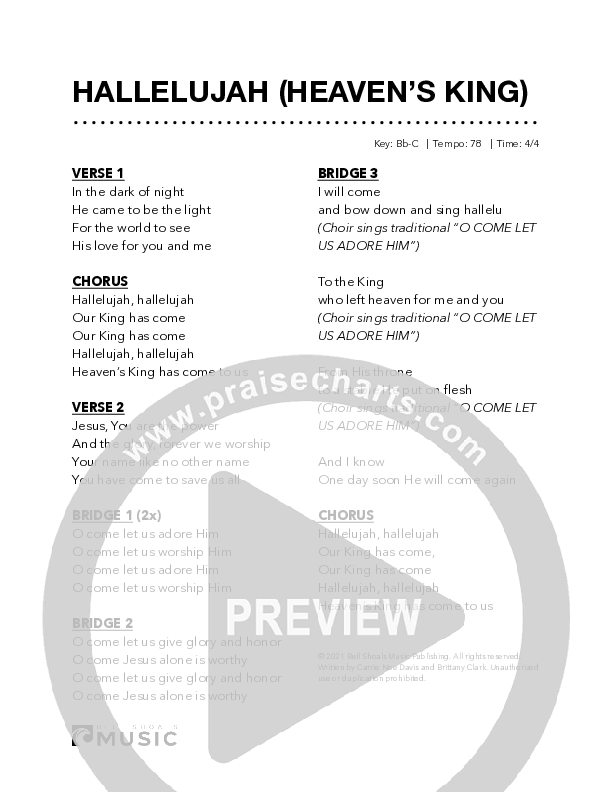 Hallelujah (Heaven’s King) Lyrics (Bell Shoals Music)