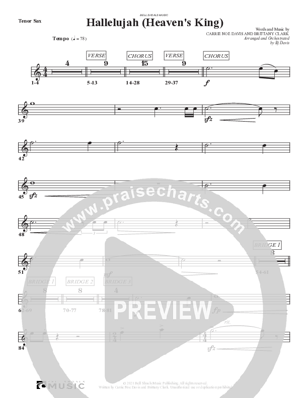 Hallelujah (Heaven’s King) Tenor Sax 2 (Bell Shoals Music)