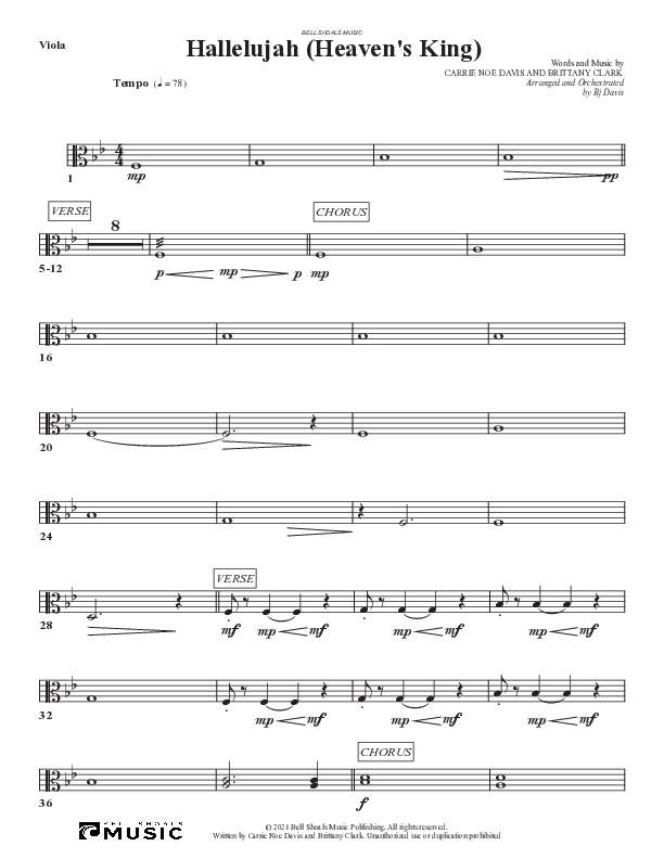 Hallelujah (Heaven’s King) Viola (Bell Shoals Music)