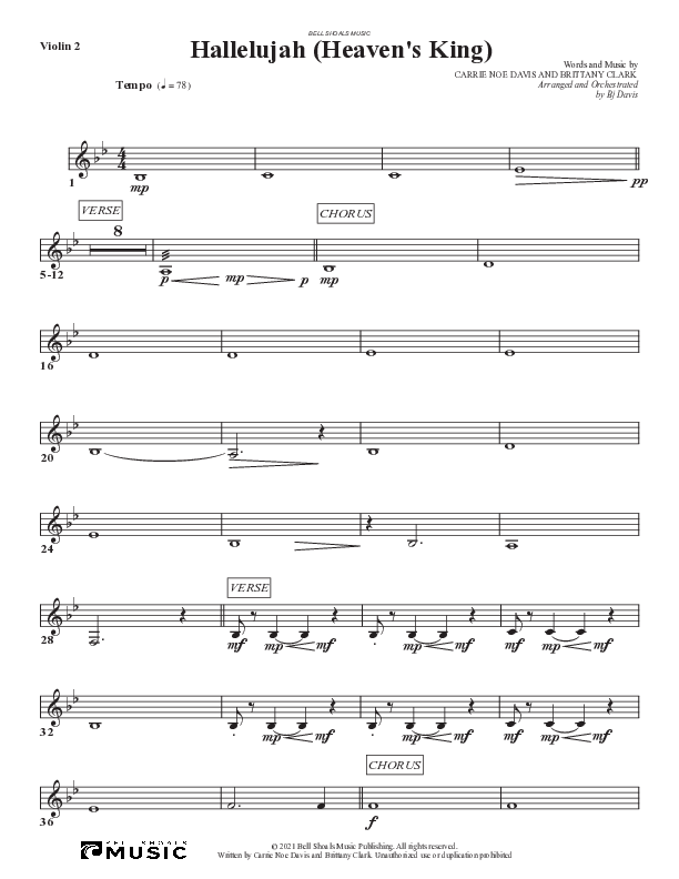Hallelujah (Heaven’s King) Violin 2 (Bell Shoals Music)