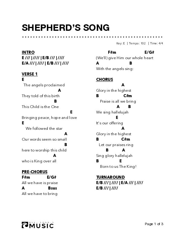 Shepherd’s Song Chord Chart (Bell Shoals Music)