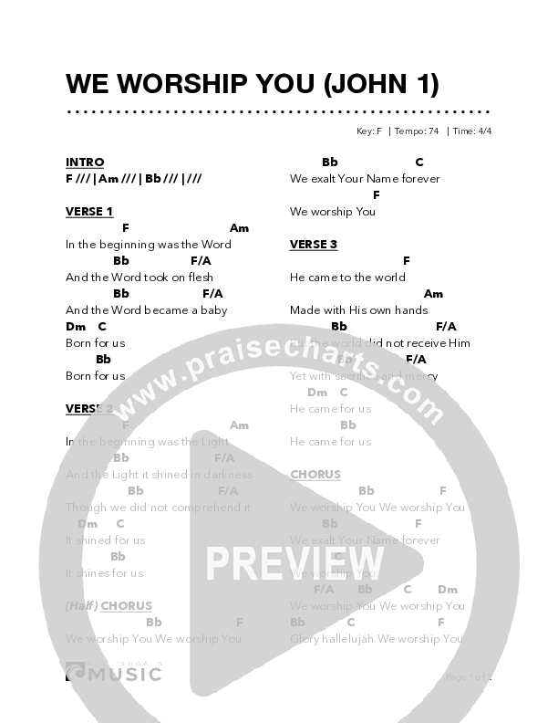 We Worship You (John 1) Chord Chart (Bell Shoals Music)
