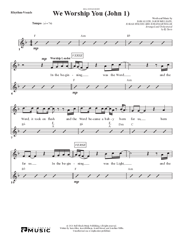 We Worship You (John 1) Lead Sheet (SAT) (Bell Shoals Music)