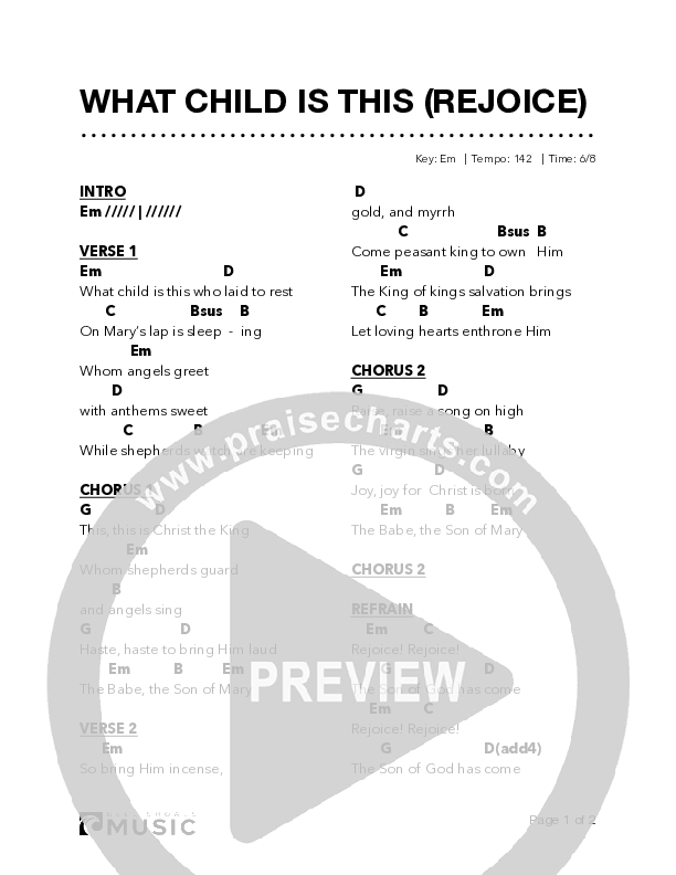 What Child Is This (Rejoice) Chord Chart (Bell Shoals Music)