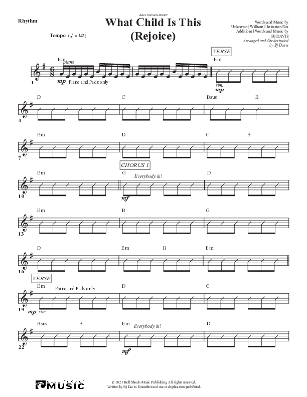 What Child Is This (Rejoice) Rhythm Chart (Bell Shoals Music)