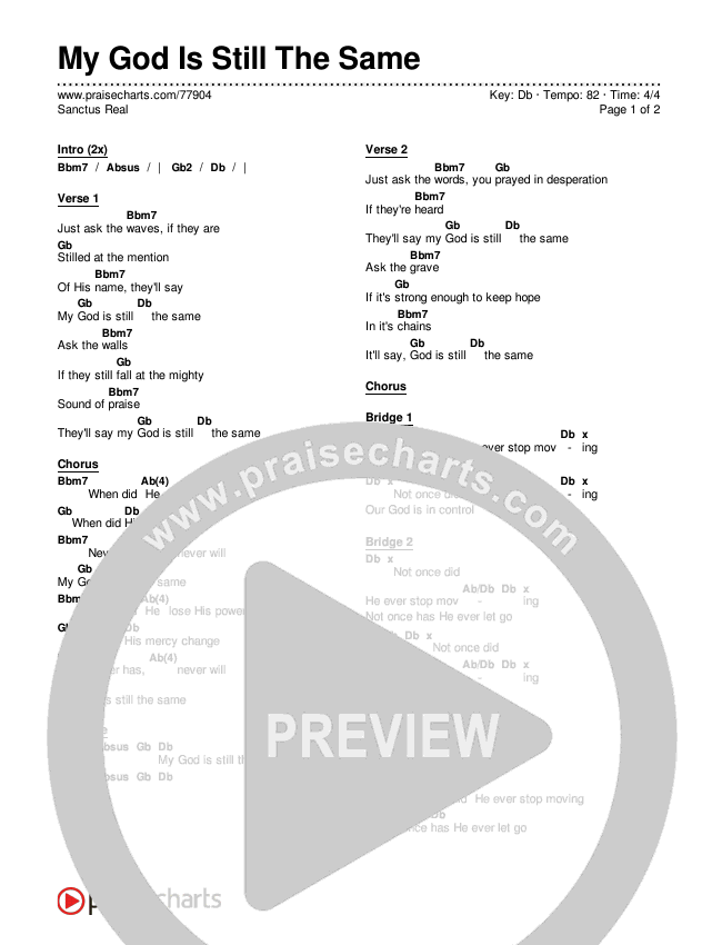 My God Is Still The Same Chords & Lyrics (Sanctus Real)
