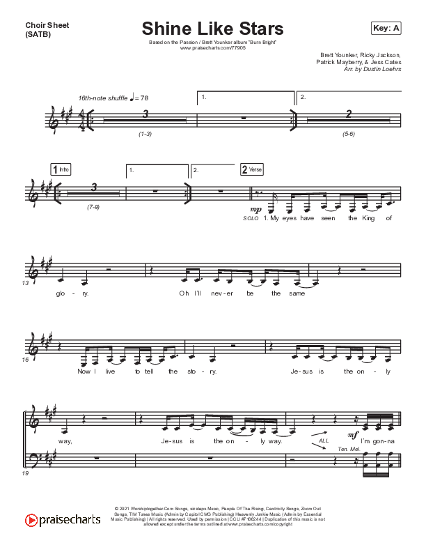 Shine Like Stars Choir Sheet (SATB) (Passion / Brett Younker)