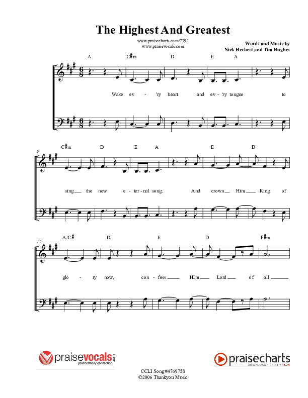 The Highest And The Greatest Lead Sheet (PraiseVocals)