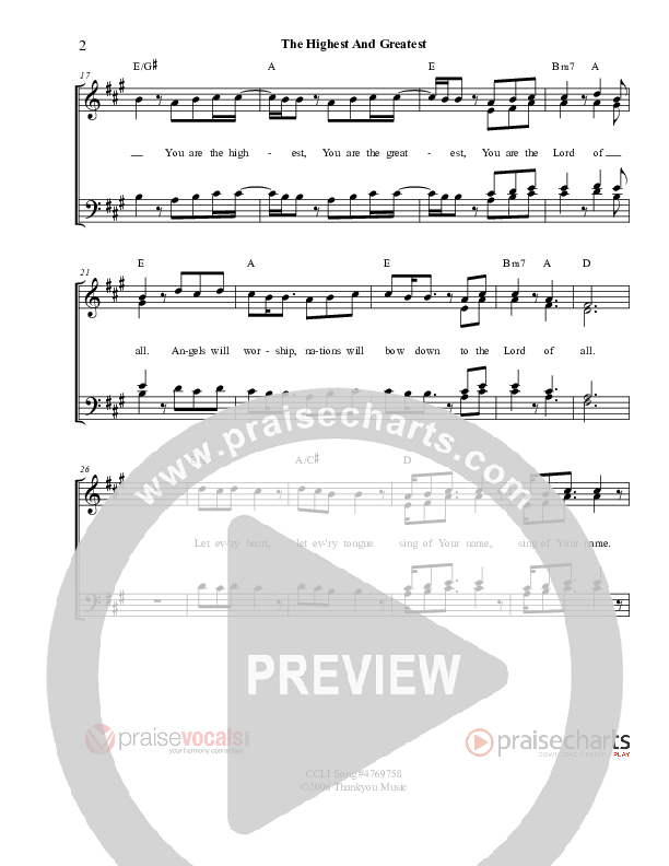 The Highest And The Greatest Lead Sheet (PraiseVocals)