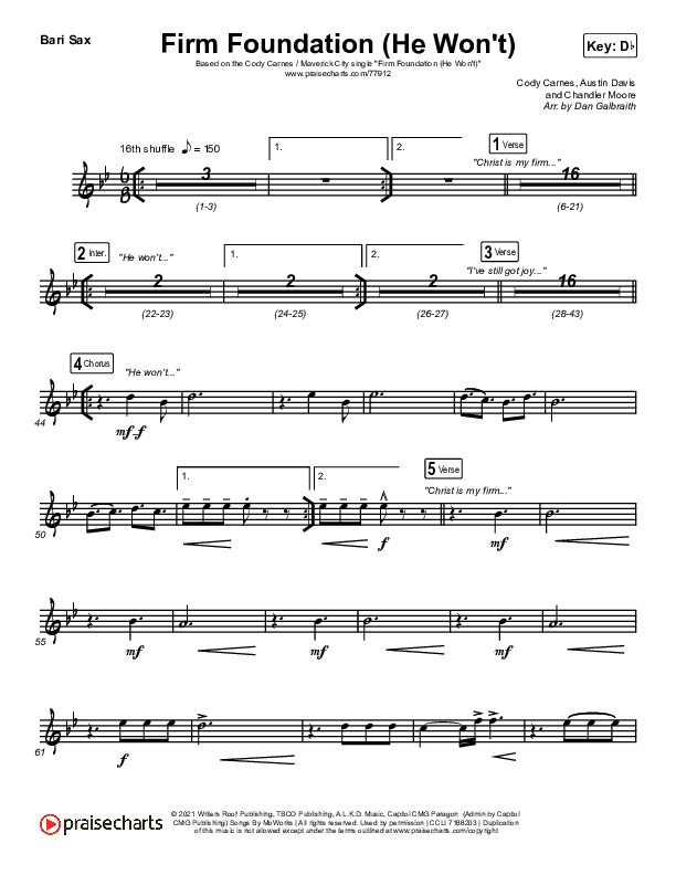 Firm Foundation (He Won't) (Live) Bari Sax (Cody Carnes / Chandler Moore / Maverick City Music)