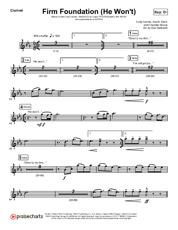 Firm Foundation (He Won't) (Live) Clarinet (Cody Carnes / Chandler Moore / Maverick City Music)