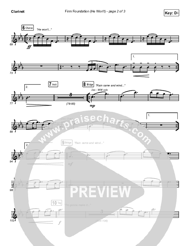 Firm Foundation (He Won't) (Live) Clarinet (Cody Carnes / Chandler Moore / Maverick City Music)