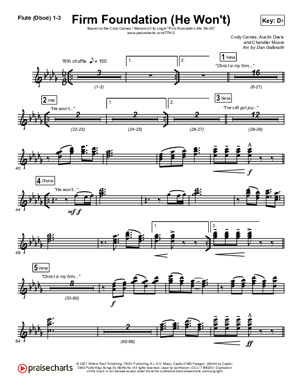 Firm Foundation (He Won't) (Live) Flute/Oboe 1/2/3 (Cody Carnes / Chandler Moore / Maverick City Music)