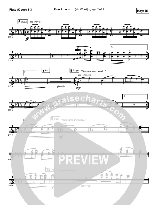 Firm Foundation (He Won't) (Live) Flute/Oboe 1/2/3 (Cody Carnes / Chandler Moore / Maverick City Music)