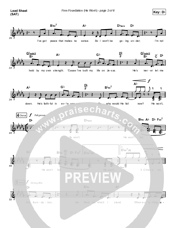 Firm Foundation (He Won't) (Live) Lead Sheet (SAT) (Cody Carnes / Chandler Moore / Maverick City Music)