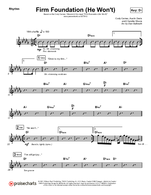 Firm Foundation (He Won't) (Live) Rhythm Chart (Cody Carnes / Chandler Moore / Maverick City Music)