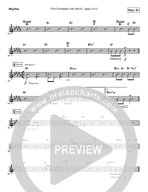 Firm Foundation (He Won't) (Live) Rhythm Chart (Cody Carnes / Chandler Moore / Maverick City Music)