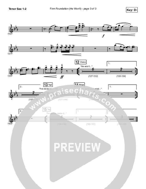 Firm Foundation (He Won't) (Live) Tenor Sax 1/2 (Cody Carnes / Chandler Moore / Maverick City Music)