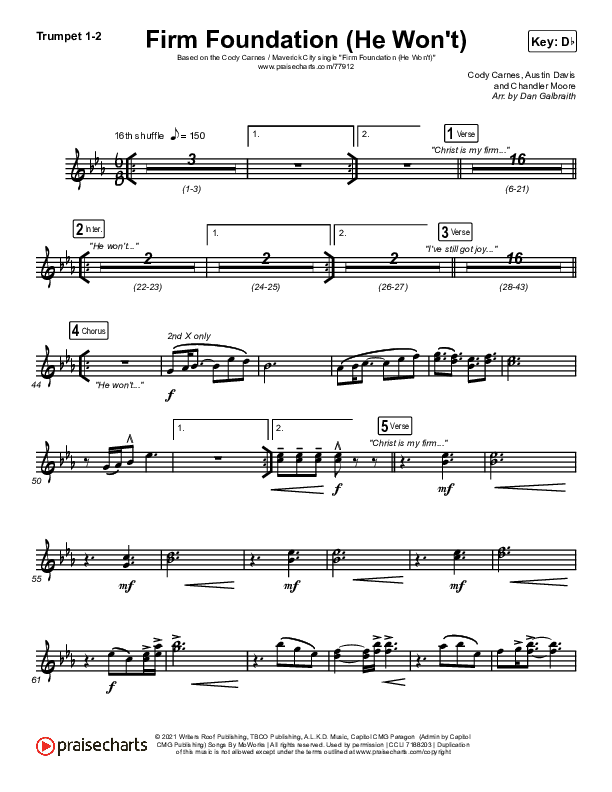 Firm Foundation (He Won't) (Live) Trumpet 1,2 (Cody Carnes / Chandler Moore / Maverick City Music)