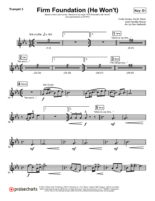 Firm Foundation (He Won't) (Live) Trumpet 3 (Cody Carnes / Chandler Moore / Maverick City Music)