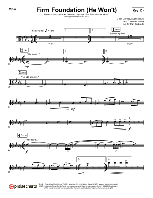 Firm Foundation (He Won't) (Live) Viola (Cody Carnes / Chandler Moore / Maverick City Music)