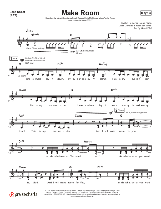 Make Room Lead Sheet (SAT) (Meredith Andrews / Sarah Reeves / Chris McClarney)