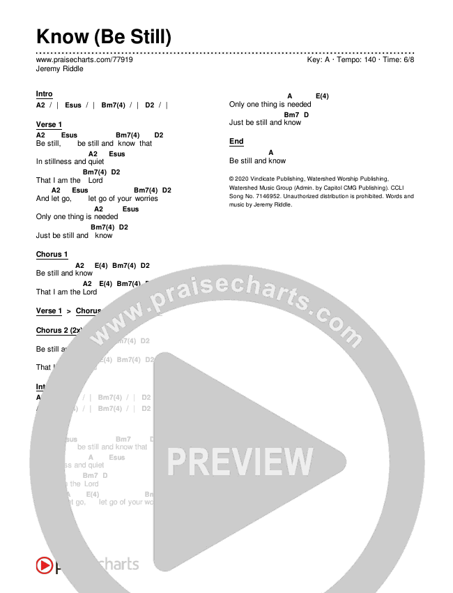Know (Be Still) Chords & Lyrics (Jeremy Riddle)