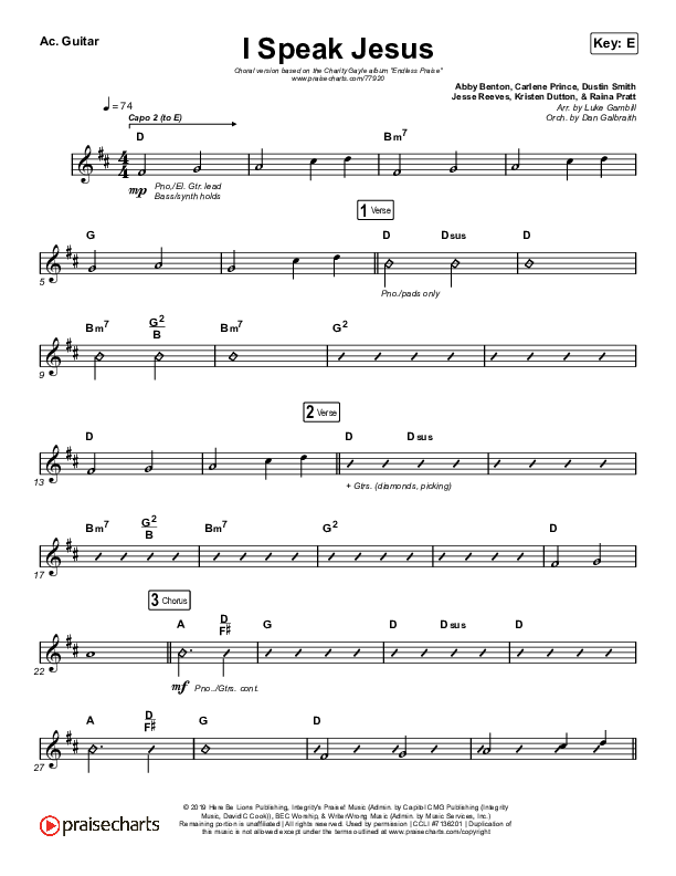 I Speak Jesus (Choral Anthem SATB) Acoustic Guitar (Charity Gayle / Arr. Luke Gambill)