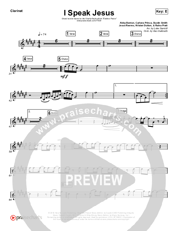 I Speak Jesus (Choral Anthem SATB) Clarinet (Charity Gayle / Arr. Luke Gambill)