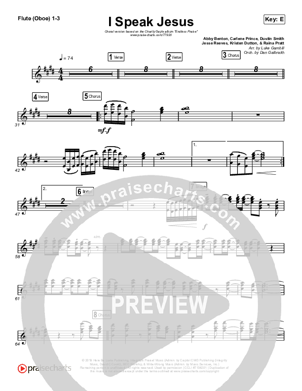 I Speak Jesus (Choral Anthem SATB) Flute/Oboe 1/2/3 (Charity Gayle / Arr. Luke Gambill)