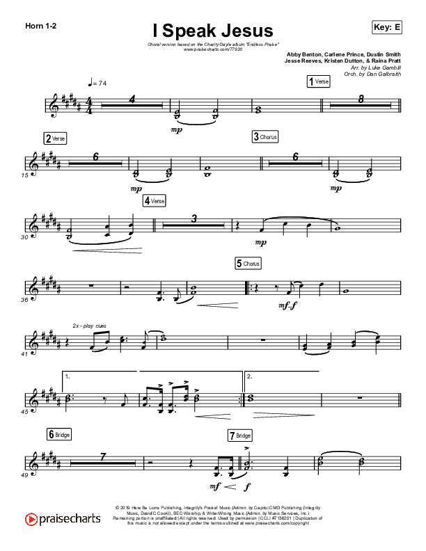 I Speak Jesus (Choral Anthem SATB) Brass Pack (Charity Gayle / Arr. Luke Gambill)