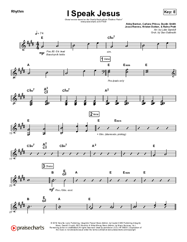 I Speak Jesus (Choral Anthem SATB) Rhythm Chart (Charity Gayle / Arr. Luke Gambill)