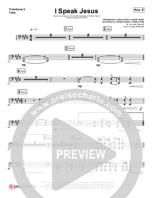 I Speak Jesus (Choral Anthem SATB) Trombone 3/Tuba (Charity Gayle / Arr. Luke Gambill)