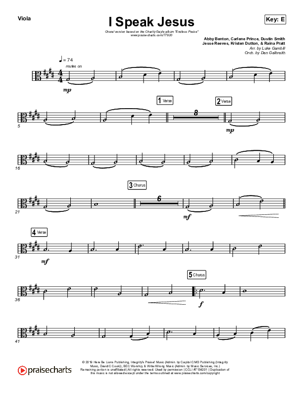 I Speak Jesus (Choral Anthem SATB) Viola (Charity Gayle / Arr. Luke Gambill)