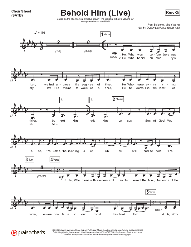 Behold Him (Live) Choir Vocals (SATB) (The Worship Initiative / Aaron Williams / John Marc Kohl)