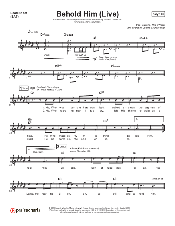 Behold Him (Live) Lead Sheet (SAT) (The Worship Initiative / Aaron Williams / John Marc Kohl)