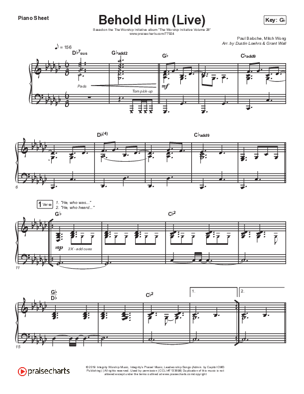 Behold Him (Live) Piano Sheet (The Worship Initiative / Aaron Williams / John Marc Kohl)