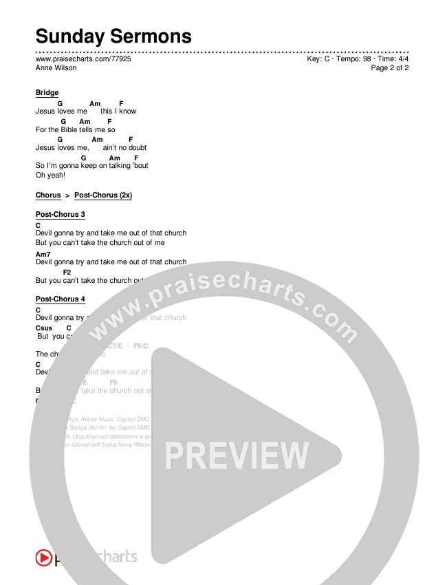 Sunday Sermons Chords & Lyrics (Anne Wilson)