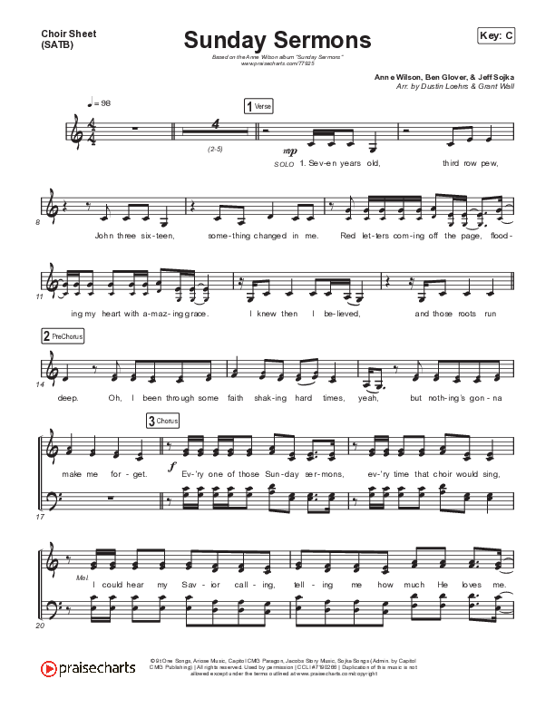 Sunday Sermons Choir Sheet (SATB) (Anne Wilson)
