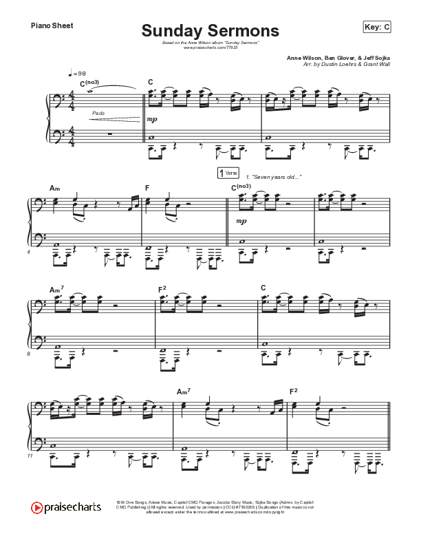 Sunday Sermons Piano Sheet (Anne Wilson)